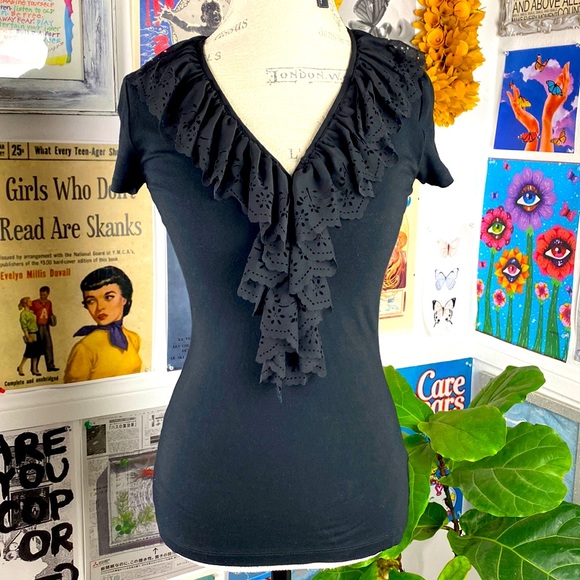 Lauren by Ralph Lauren Sleeveless Black Top w. Ruffle Size PXS Stretch - Picture 1 of 11